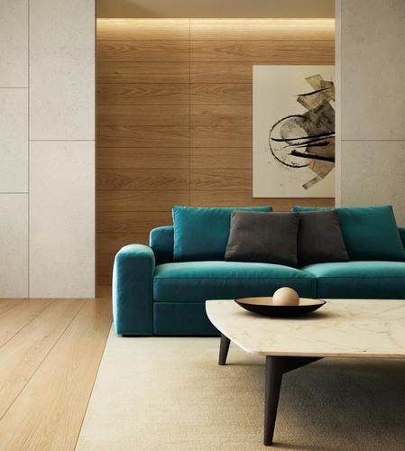 Mėlyna aksominė sofa