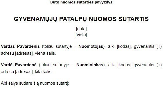 Buto nuomos sutarties šablonas