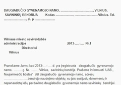 Pranešimas savivaldybės administracijos direktoriui apie daugiabučio gyvenamojo namo savininkų bendrijos įregistravimą