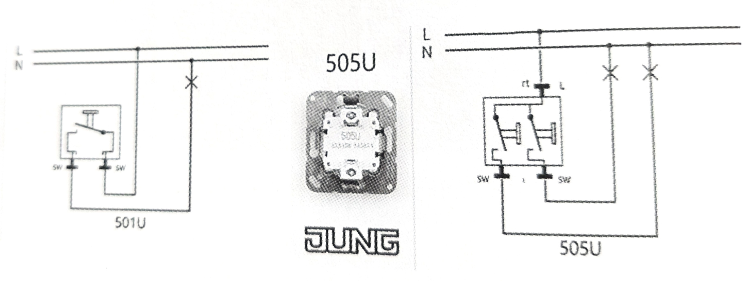 vieno klavišo-jungiklio instalizcijos-schema