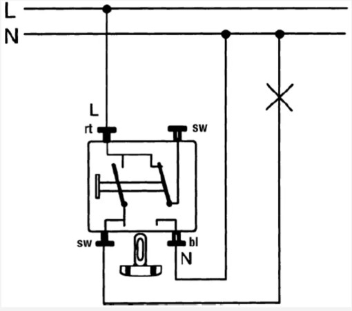jungiklio su šviesos indikatoriumi montavimo schema