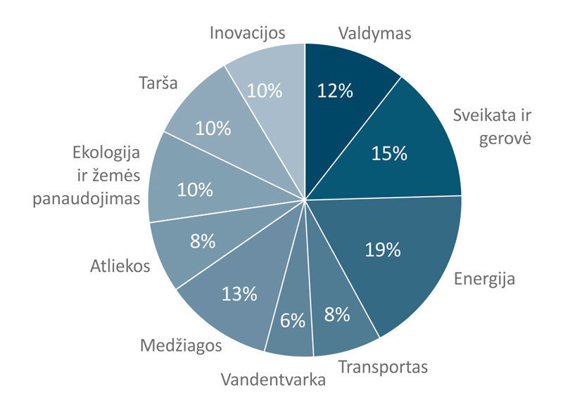 Procentai grafike nurodo atskiros kategorijos svarbumą