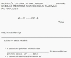 Daugiabučio gyvenamojo namo savininkų bendrijos steigiamojo susirinkimo balsų skaičiavimo protokolas